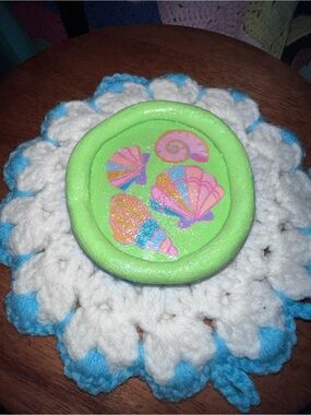 Handmade Green iridescent Shell Trinket Dish